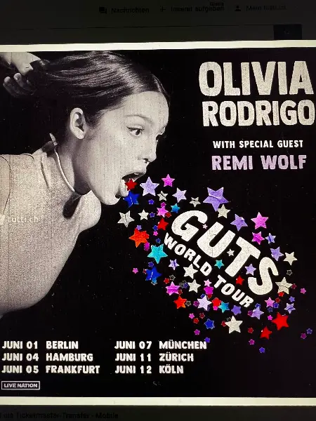2 Stehplatz Tickets Olivia Rodrigo Konzert, Di. 11.06.24 ZH