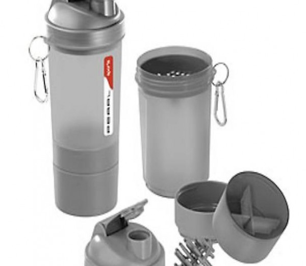  3er-Set Fitness-Drink-Shaker mit 2 Pulverkammern & Mischball